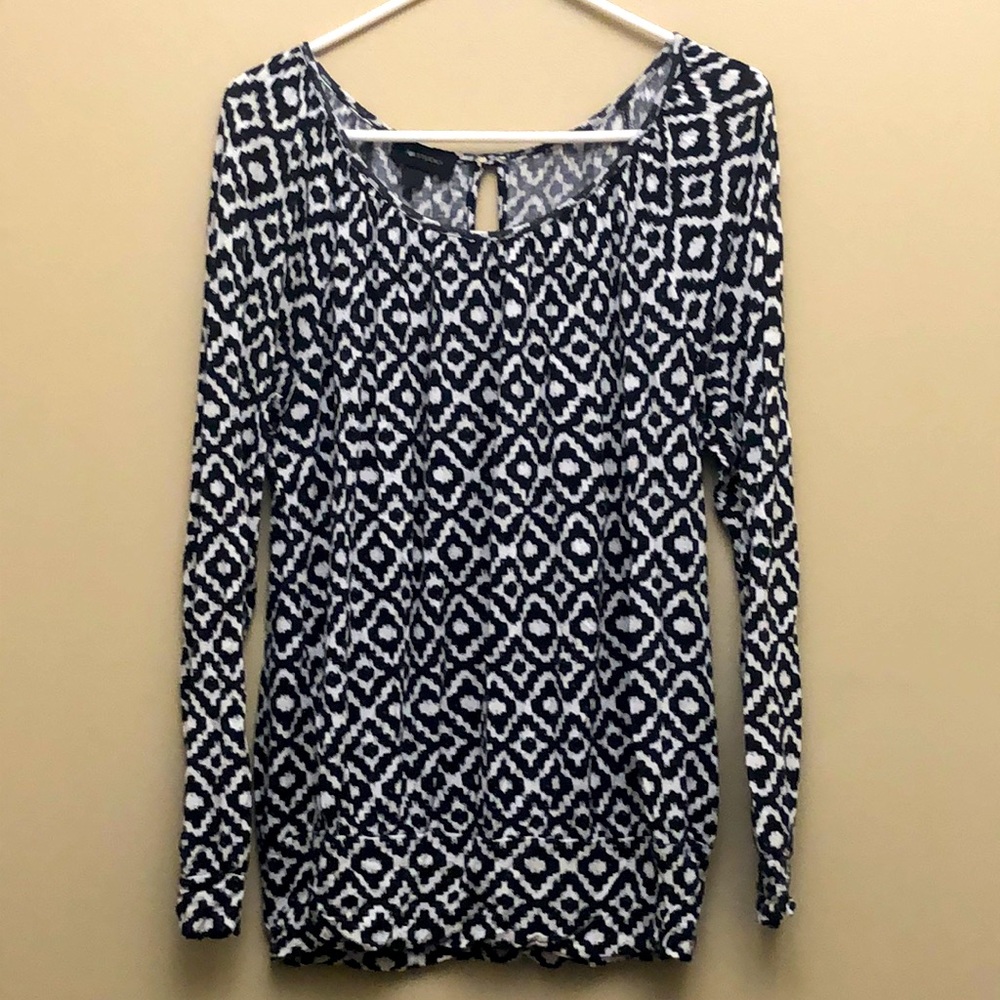 AB Studio long sleeve geometric tribal patterned over sized blouse